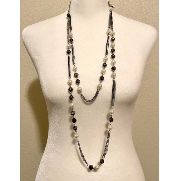 Express Pearl and Black Bead Double Necklace - Picture 1 of 2